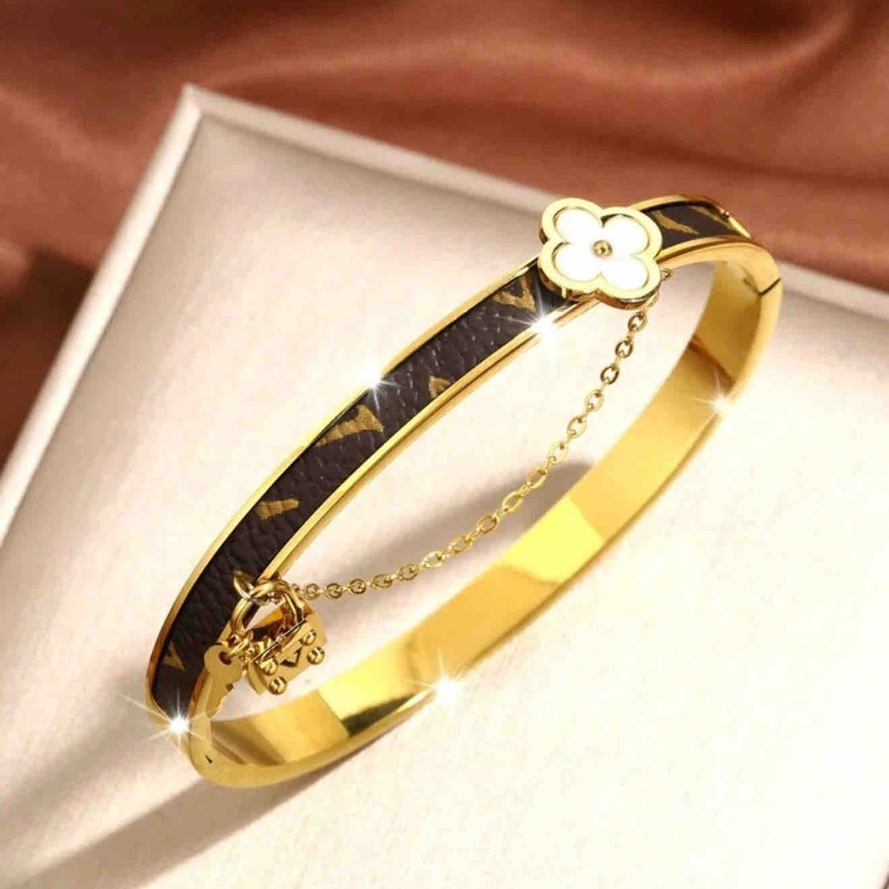Gold and Brown Inspired Bangle Stainless Steel Side Hinge